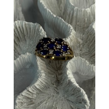 925 Sterling Silver Sapphire & Beryl Ring Size 8