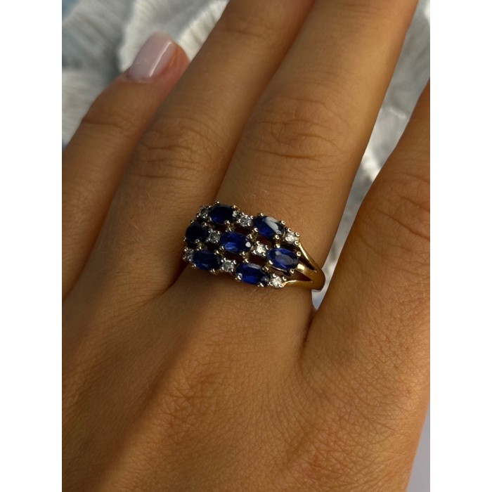 925 Sterling Silver Sapphire & Beryl Ring Size 8