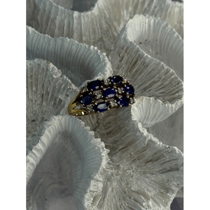 925 Sterling Silver Sapphire & Beryl Ring Size 8
