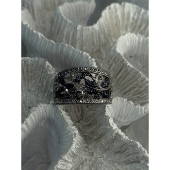 925 Sterling Drop Silver Leaf Design Ring Size 10