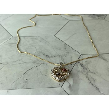 925 Sterling Silver Gold Plated Rubies & Sapphires Chain With Pendant Italy