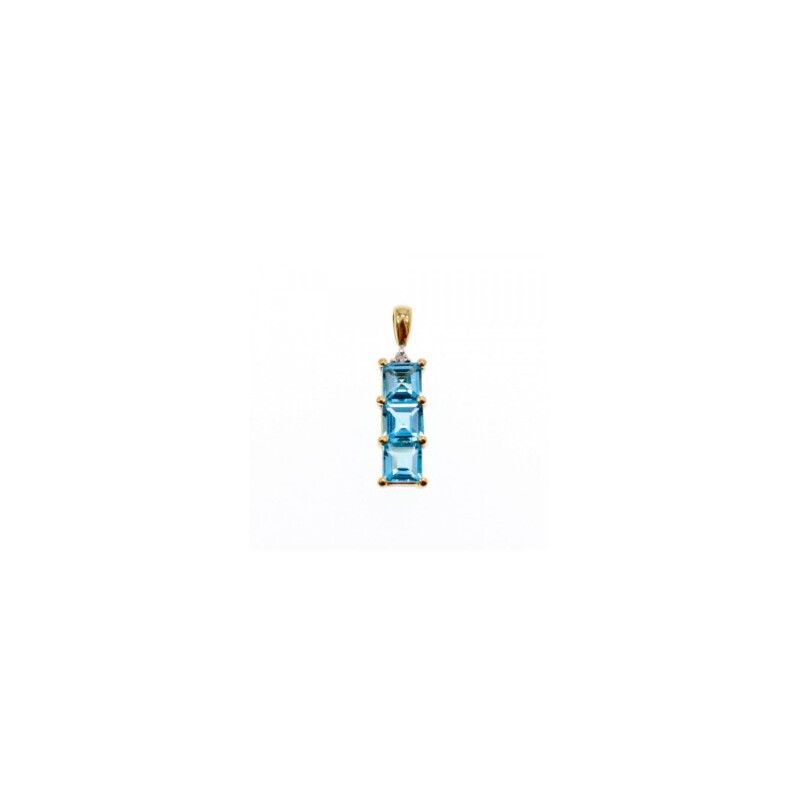 14K YELLOW GOLD BLUE TOPAZ & DIAMOND PENDANT