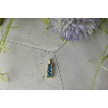 14K YELLOW GOLD BLUE TOPAZ & DIAMOND PENDANT