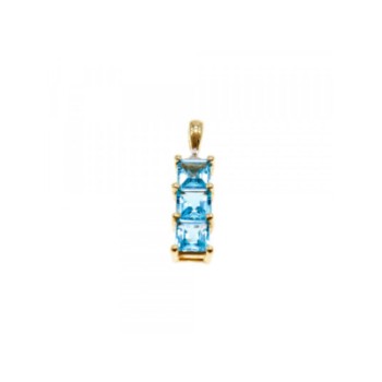 14K YELLOW GOLD BLUE TOPAZ & DIAMOND PENDANT