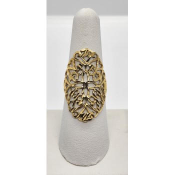 925 Sterling Silver Gold Tone Ornate Shield Ring Size 8