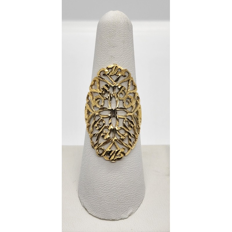 925 Sterling Silver Gold Tone Ornate Shield Ring Size 8