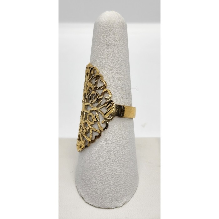 925 Sterling Silver Gold Tone Ornate Shield Ring Size 8