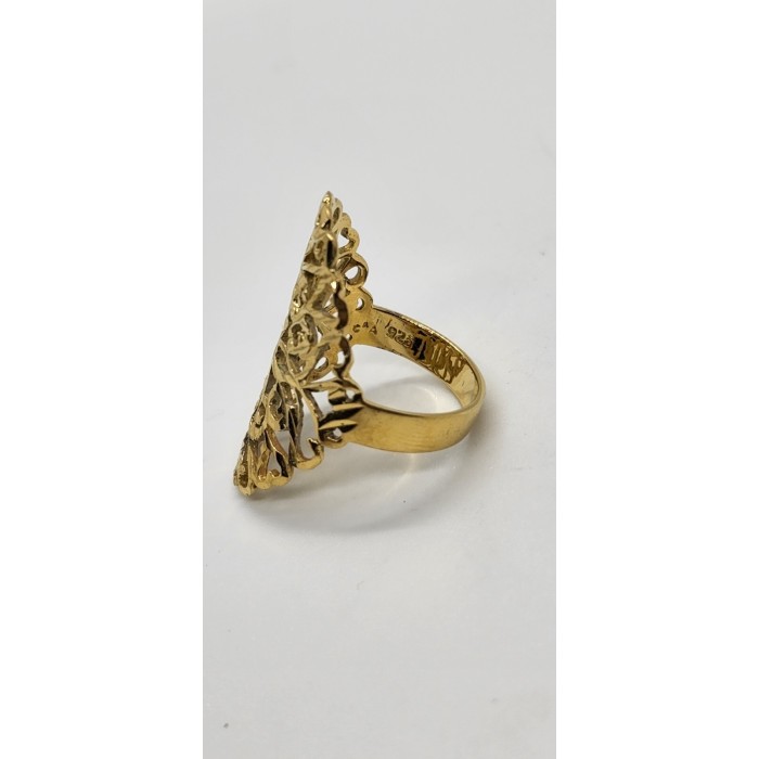 925 Sterling Silver Gold Tone Ornate Shield Ring Size 8