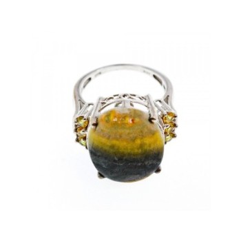 925 Sterling Silver Jasper & Citrine Ring Size 8