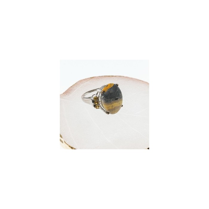 925 Sterling Silver Jasper & Citrine Ring Size 8
