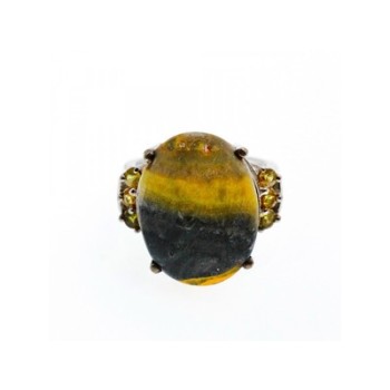 925 Sterling Silver Jasper & Citrine Ring Size 8