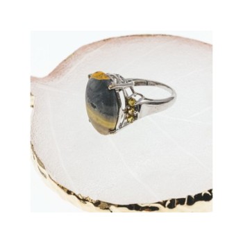 925 Sterling Silver Jasper & Citrine Ring Size 8