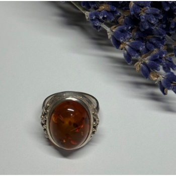 925 Sterling Silver Amber Ring Size 6