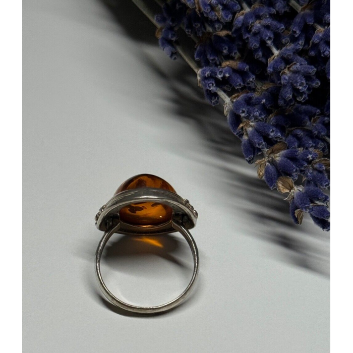 925 Sterling Silver Amber Ring Size 6