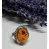 925 Sterling Silver Amber Ring Size 6