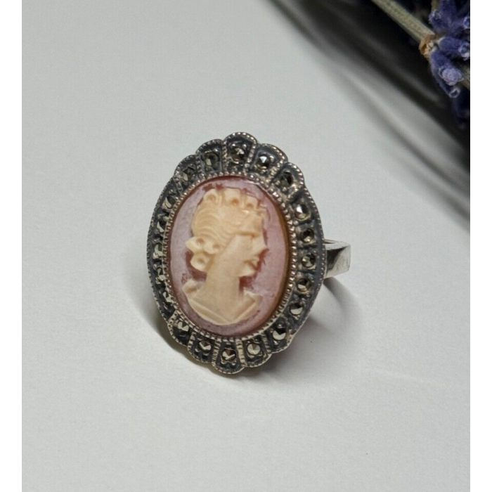 Vintage Cameo 925 Sterling Silver Ring Size 5