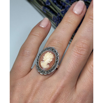Vintage Cameo 925 Sterling Silver Ring Size 5