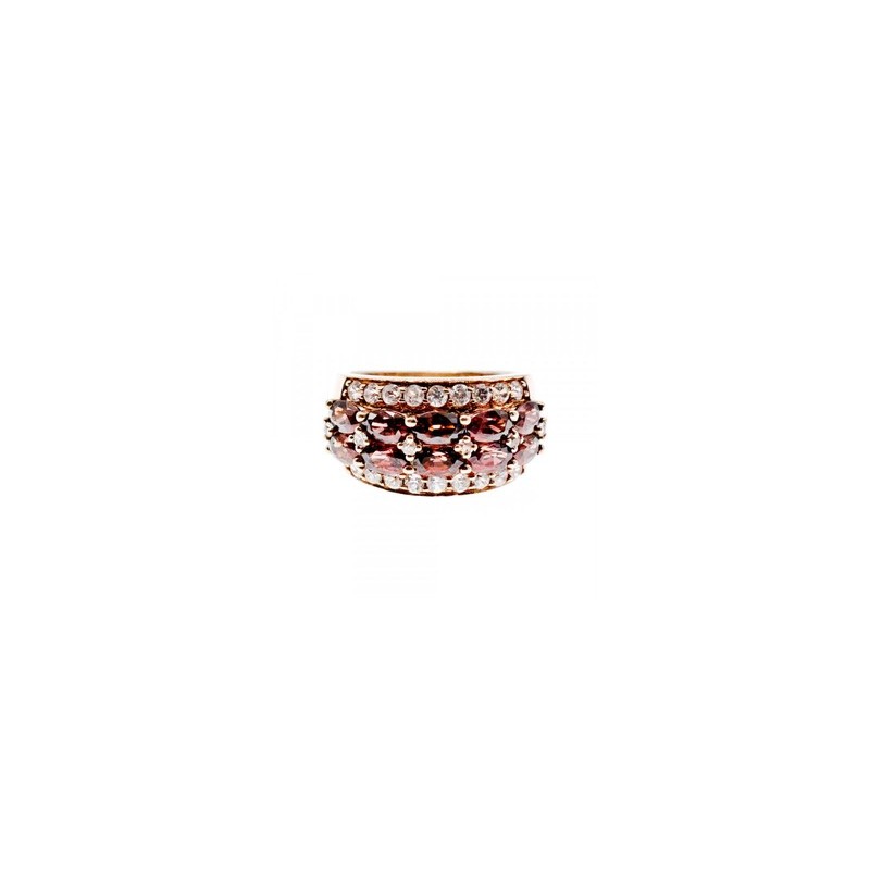 925 Sterling Silver Gold Plated Hessonite & CZ Ring Size 7