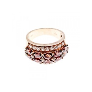 925 Sterling Silver Gold Plated Hessonite & CZ Ring Size 7