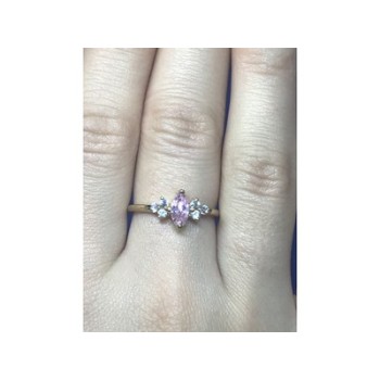 925 Sterling Silver Gold Plated Pink & White CZ Ring Size 8