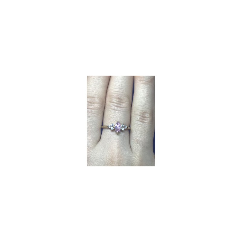 925 Sterling Silver Gold Plated Pink & White CZ Ring Size 8