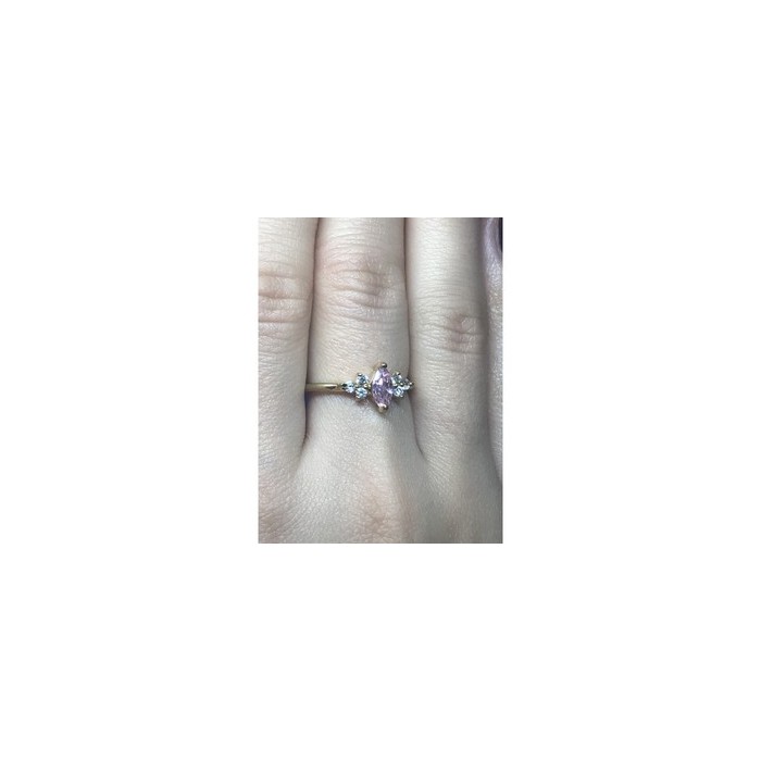 925 Sterling Silver Gold Plated Pink & White CZ Ring Size 8