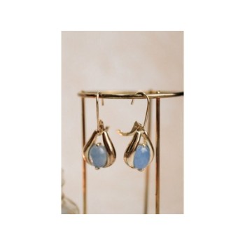 925 Sterling Silver Blue Agate Earrings