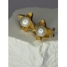 925 STERLING SILVER GOLD PLATED PEARL EARRINGS LENGTH 0.9 INCH