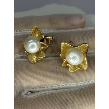 925 STERLING SILVER GOLD PLATED PEARL EARRINGS LENGTH 0.9 INCH