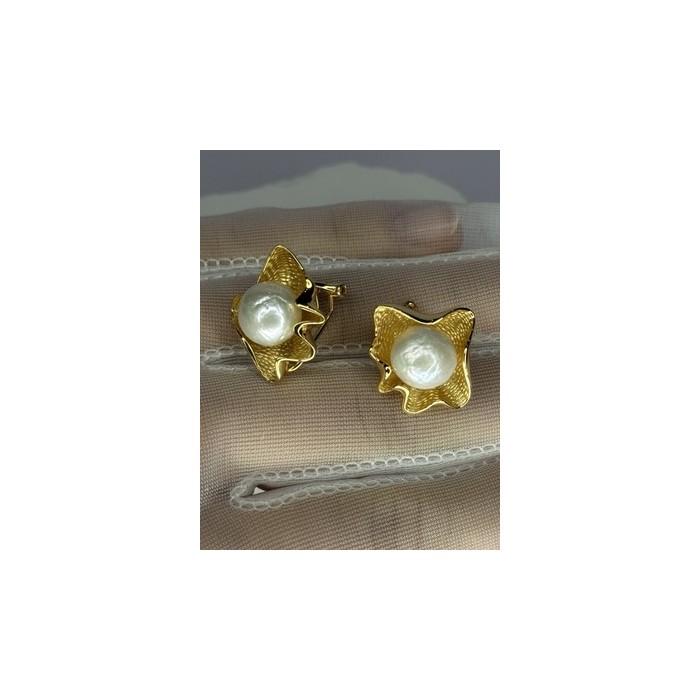 925 STERLING SILVER GOLD PLATED PEARL EARRINGS LENGTH 0.9 INCH