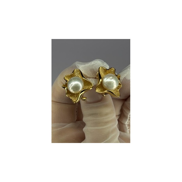 925 STERLING SILVER GOLD PLATED PEARL EARRINGS LENGTH 0.9 INCH
