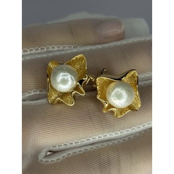 925 STERLING SILVER GOLD PLATED PEARL EARRINGS LENGTH 0.9 INCH
