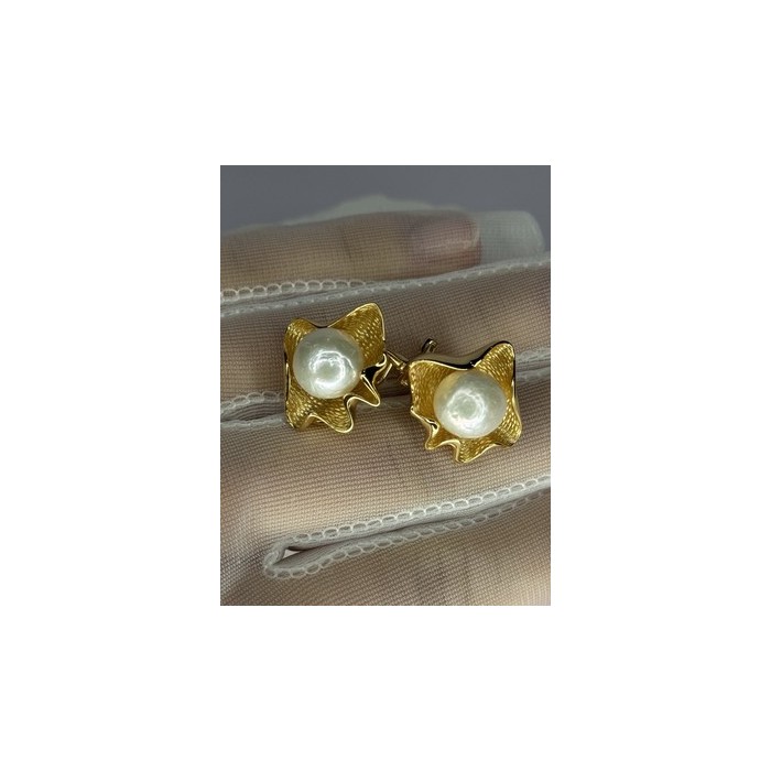 925 STERLING SILVER GOLD PLATED PEARL EARRINGS LENGTH 0.9 INCH