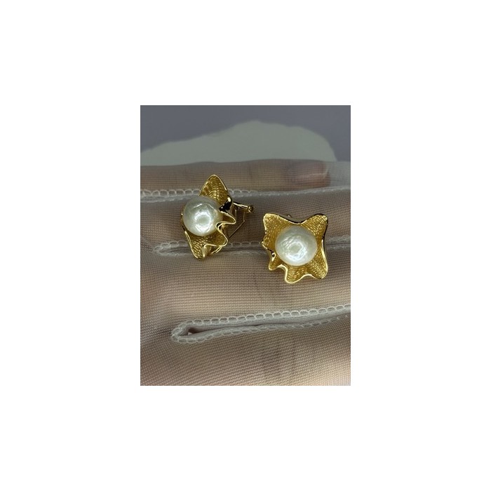 925 STERLING SILVER GOLD PLATED PEARL EARRINGS LENGTH 0.9 INCH