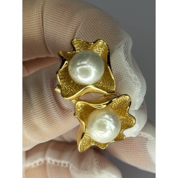 925 STERLING SILVER GOLD PLATED PEARL EARRINGS LENGTH 0.9 INCH
