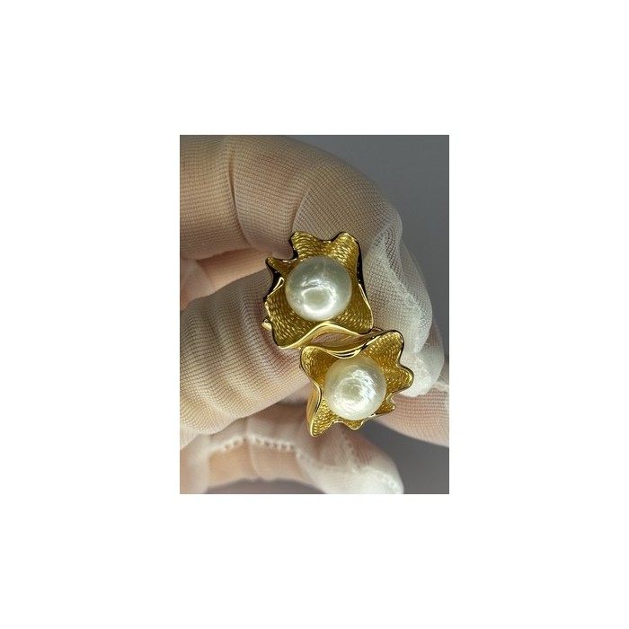 925 STERLING SILVER GOLD PLATED PEARL EARRINGS LENGTH 0.9 INCH