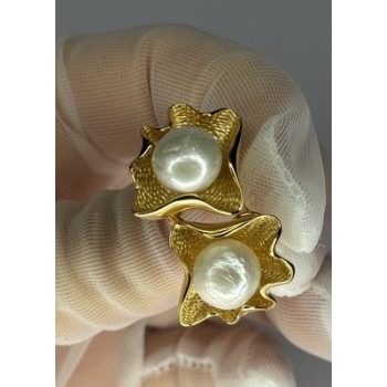 925 STERLING SILVER GOLD PLATED PEARL EARRINGS LENGTH 0.9 INCH