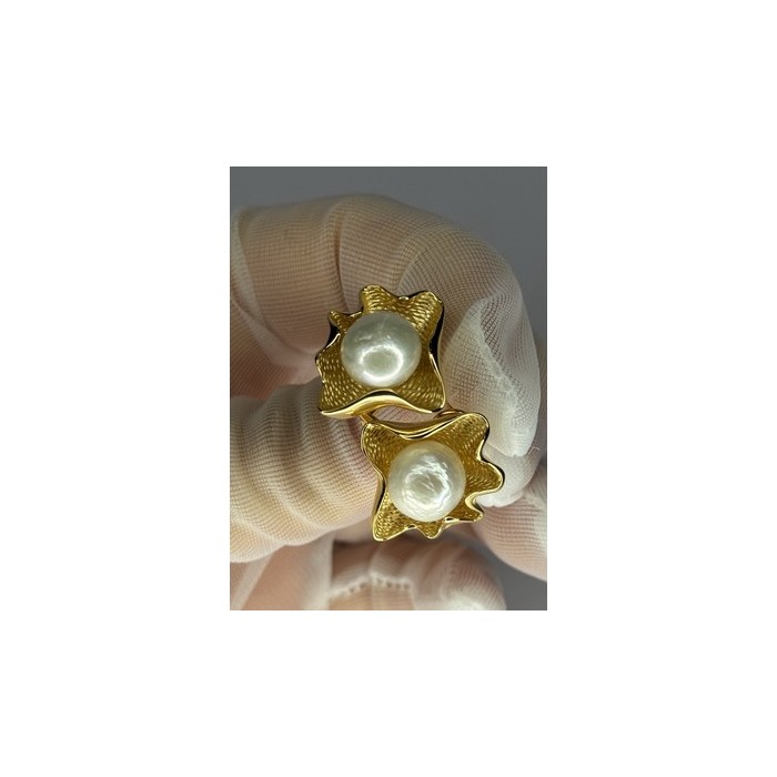 925 STERLING SILVER GOLD PLATED PEARL EARRINGS LENGTH 0.9 INCH