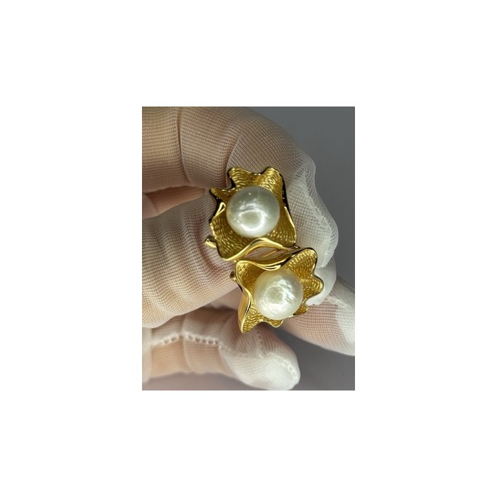 925 STERLING SILVER GOLD PLATED PEARL EARRINGS LENGTH 0.9 INCH