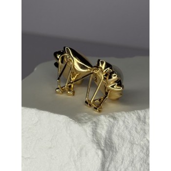 925 STERLING SILVER GOLD PLATED PEARL EARRINGS LENGTH 0.9 INCH