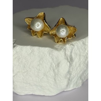 925 STERLING SILVER GOLD PLATED PEARL EARRINGS LENGTH 0.9 INCH