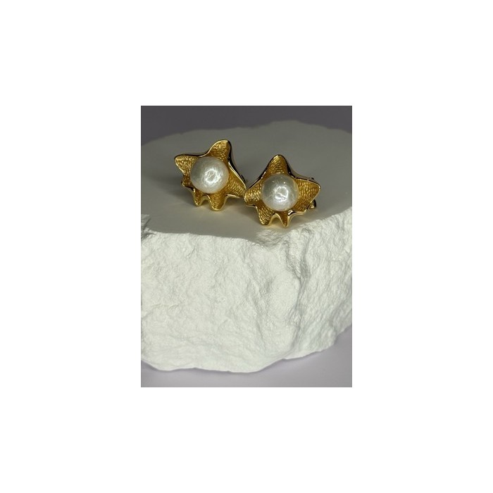 925 STERLING SILVER GOLD PLATED PEARL EARRINGS LENGTH 0.9 INCH