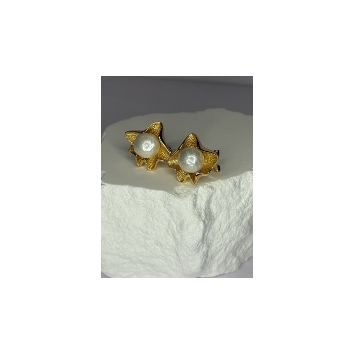 925 STERLING SILVER GOLD PLATED PEARL EARRINGS LENGTH 0.9 INCH