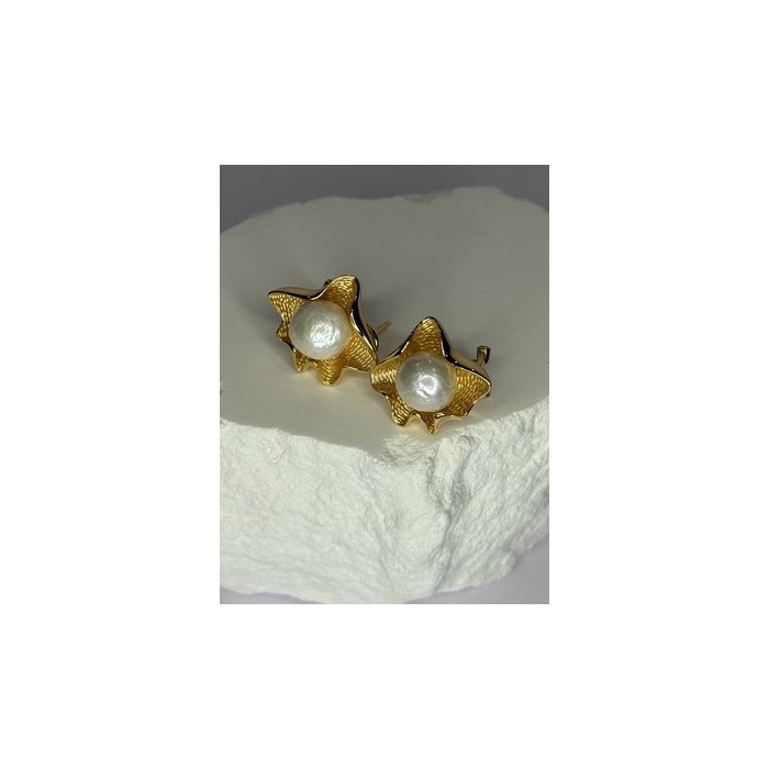 925 STERLING SILVER GOLD PLATED PEARL EARRINGS LENGTH 0.9 INCH