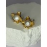 925 STERLING SILVER GOLD PLATED PEARL EARRINGS LENGTH 0.9 INCH