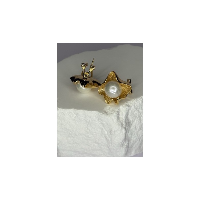 925 STERLING SILVER GOLD PLATED PEARL EARRINGS LENGTH 0.9 INCH