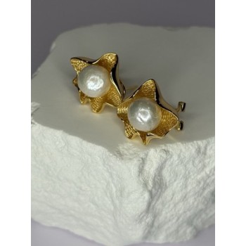 925 STERLING SILVER GOLD PLATED PEARL EARRINGS LENGTH 0.9 INCH