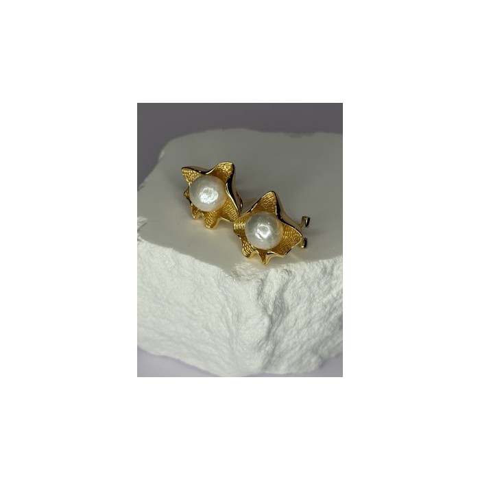 925 STERLING SILVER GOLD PLATED PEARL EARRINGS LENGTH 0.9 INCH