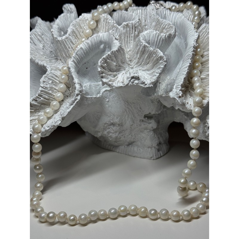 14K WHITE GOLD PEARL NECKLACE LENGTH 23 INCH