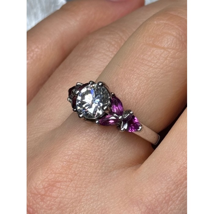 925 Sterling Silver Ring Shiny Sapphire & Spinel Size 7